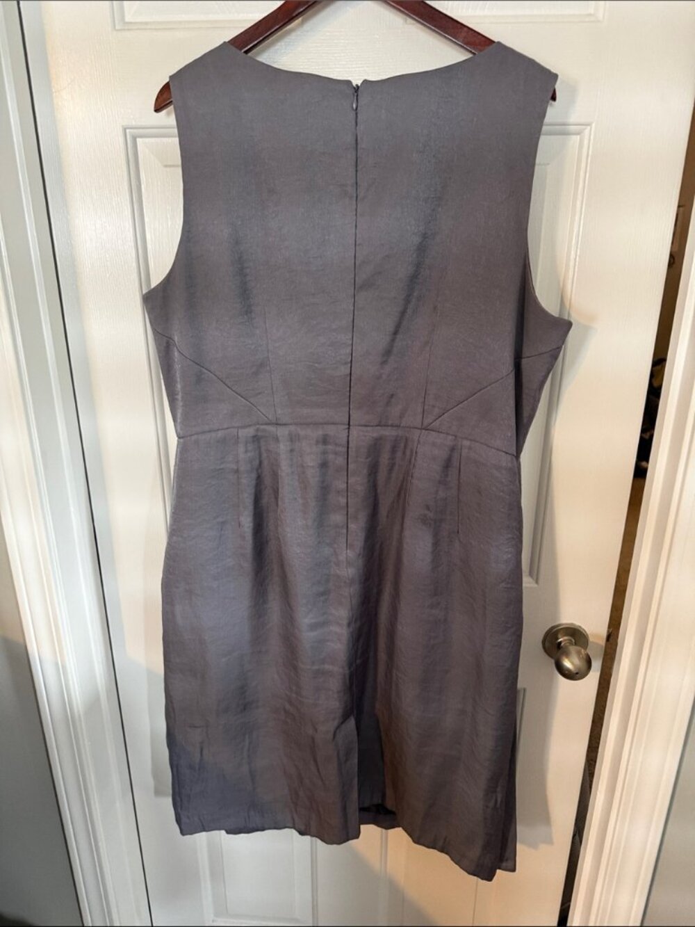 Dress Barn Collection Sleeveless Gray Midi Dress with Rosette Detail - Gray - Picture 3 of 5